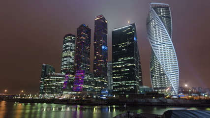 Fototapeta na wymiar Skyscrapers International Business Center City night timelapse , Moscow, Russia