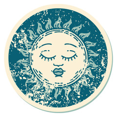 distressed sticker tattoo style icon of a sun