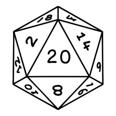 black line tattoo of a d20 dice