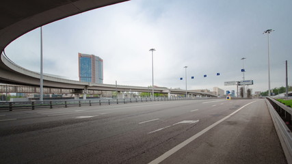 urban transport traffic on Leningradskoye shosse timelapse , Moscow