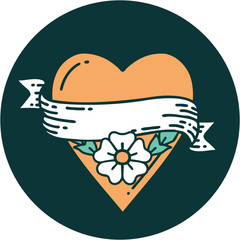 tattoo style icon of a heart flower and banner