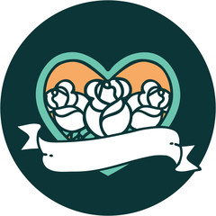 Obraz premium tattoo style icon of a heart and banner with flowers