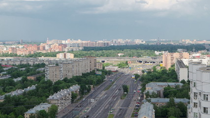 Fototapeta premium Traffic on the elevated road timelapse overpass on Yaroslavl highway in Moscow