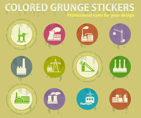 Factory and Industry colored grunge icons