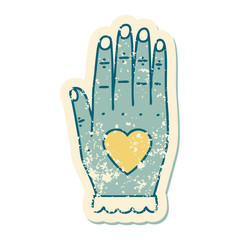 distressed sticker tattoo style icon of a hand