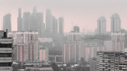 Obraz premium Skyscrapers International Business Center City at cloudy day timelapse, Moscow, Russia