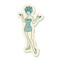 tattoo style sticker of a pinup girl in towels