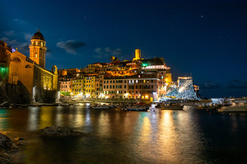 Vernazza and the ocean at night at Cinque Terre