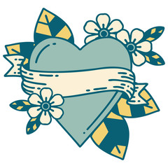 tattoo style icon of a heart and banner