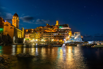 Vernazza and the ocean at night at Cinque Terre