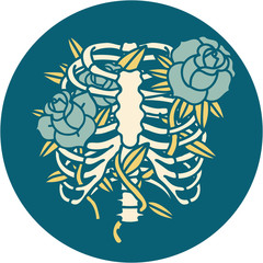 tattoo style icon of a rib cage and flowers