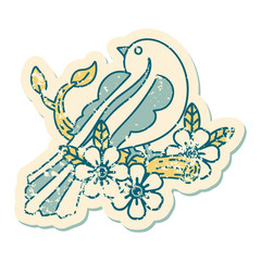 distressed sticker tattoo style icon of a bird on a branch