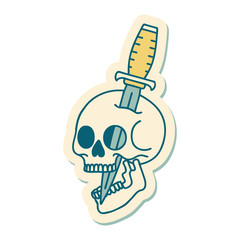 tattoo style sticker of a skull and dagger