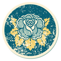 distressed sticker tattoo style icon of a rose