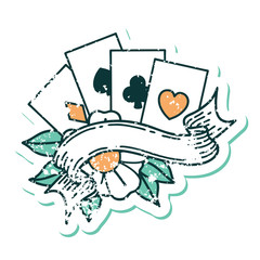 distressed sticker tattoo style icon of cards and banner