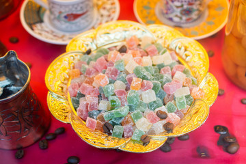 Traditional Turkish delight sweets as lokum candy