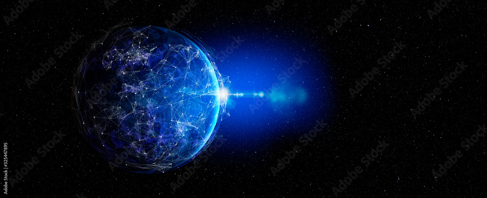Poster communication technology for internet business. global world network and telecommunication on earth 