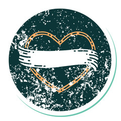 distressed sticker tattoo style icon of a heart and banner