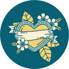 tattoo style icon of a heart and banner