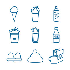 Isolated dairy line style icon set vector design