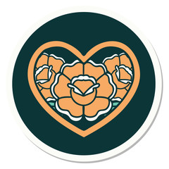 tattoo style sticker of a heart and flowers