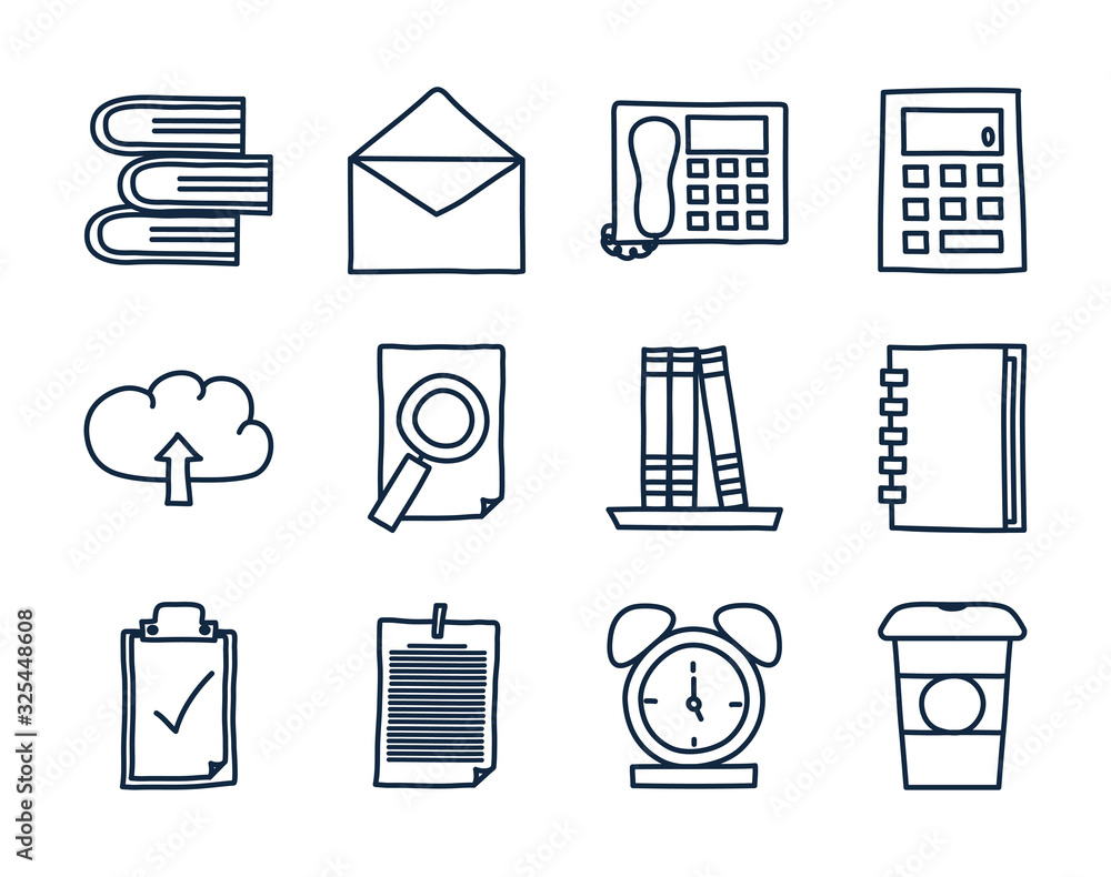 Poster isolated doodle line style icon set vector design