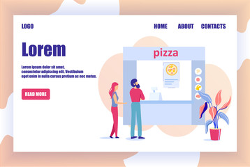 Bakery, Restaurant, Cafe, Cafeteria Illustration. Vector Flat Cartoon People Choosing Fillings for Staple. Online Pizzeria Landing Page Offers Order Pizza. Traditional Italian Food Snack Wide Range
