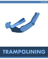 Pictogram of womans trampolining. Icon of sporting gymnastics. Women, girls. Athletics. International sports;  jumping on a trampoline. The symbolic image. One of a series. Female. Vector isolated.
