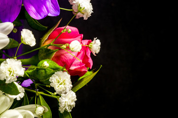 Background for a greeting card - beautiful gift bouquet of various colorful decorative summer flowers