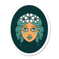 tattoo style sticker of a maiden