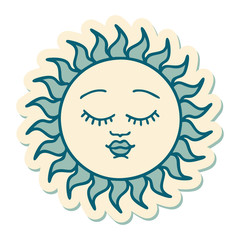 tattoo style sticker of a sun with face
