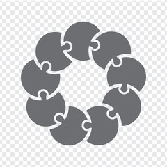 Simple icon circle puzzle in gray. Simple icon puzzle of the nine elements on transparent background. Flat design. Vector illustration EPS10.
