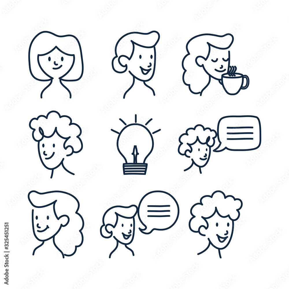 Poster isolated doodle line style icon set vector design