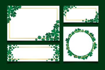 Set of Clean Background in white. Green Leaf illustration with banner Pack.  Isolated leaves frame card.