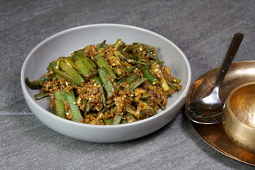 Bhindi Masala or stuffed Bhindi or okra, an Indian vegetable