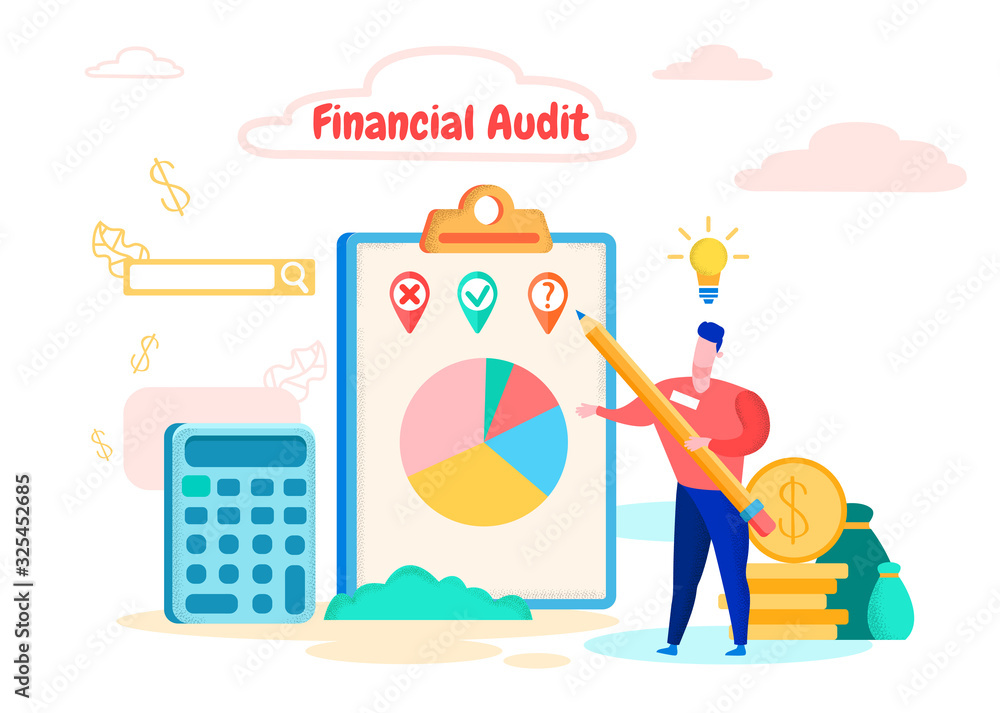 Fototapete man with pen in hand on background notepad with picture chart. financial audit. study graphics diagr