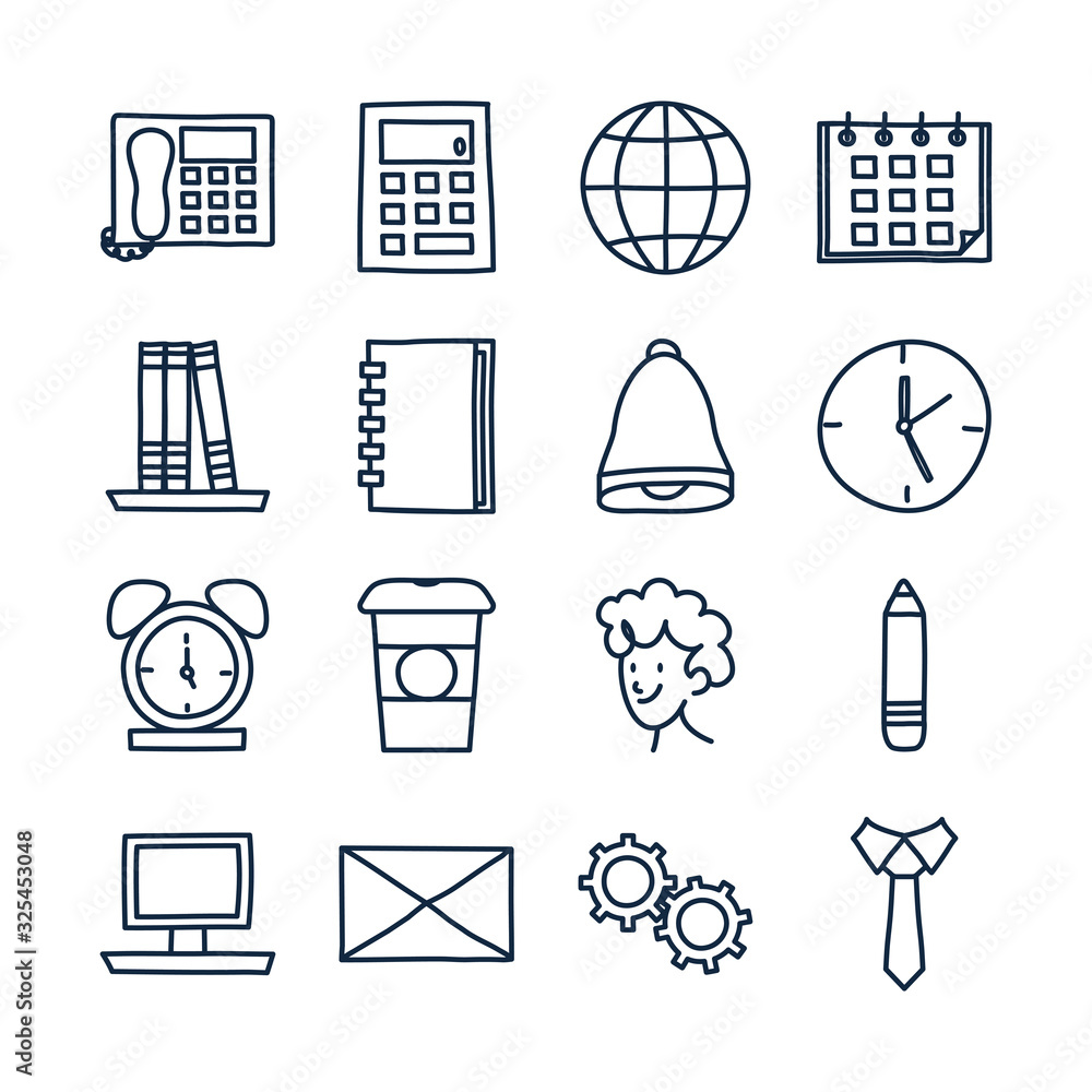 Poster isolated doodle line style icon set vector design