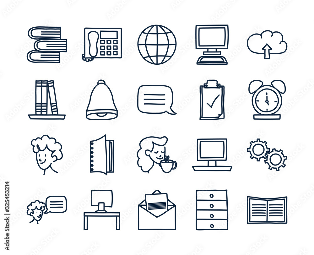 Poster isolated doodle line style icon set vector design