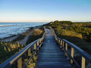 Fototapeta na wymiar Wooden walkway on the beach - Garden Route, South Africa