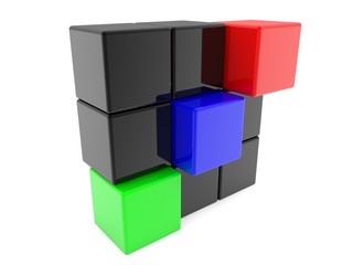 Obraz premium Black toy block construction with colored toy blocks in the form of steps
