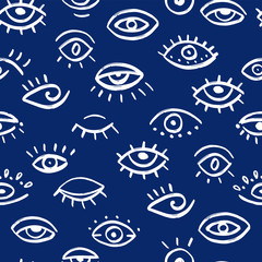 Seamless pattern of hand drawn eyes