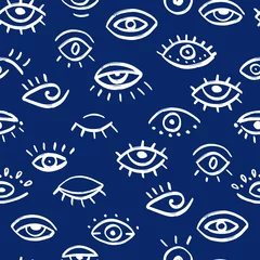 Gordijnen Naadloos patroon van handgetekende ogen © savvalinka