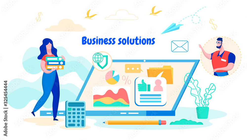 Aufkleber business solutions. women with folders in hand on laptop background. business solutions. optimizatio