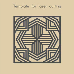 Template for laser cutting. Geometric square pattern for cut. Vector illustration. Decorative stand.	