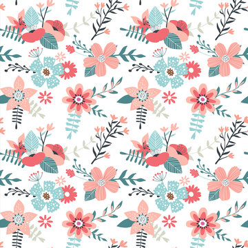 Pink spring flower seamless pattern background
