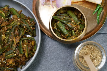 Bhindi Masala or stuffed Bhindi or okra, an Indian vegetable