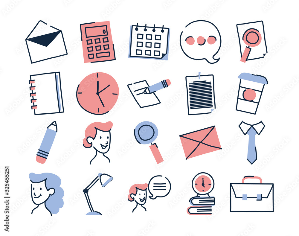 Poster isolated doodle line fill style icon set vector design