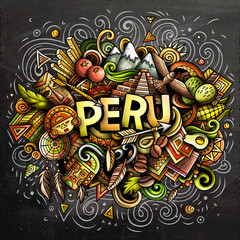 Peru hand drawn cartoon doodles illustration. Funny design.