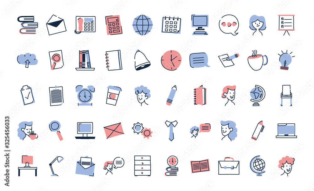 Poster isolated doodle line fill style icon set vector design