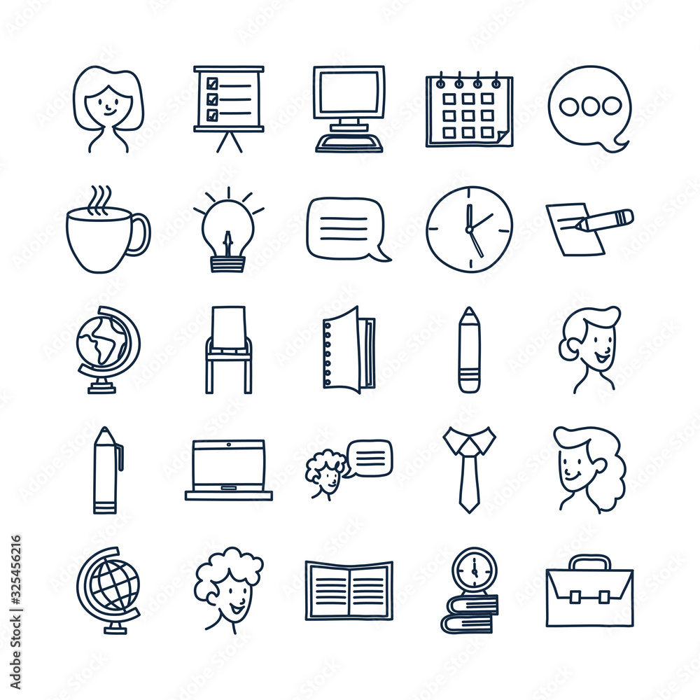 Poster isolated doodle line style icon set vector design